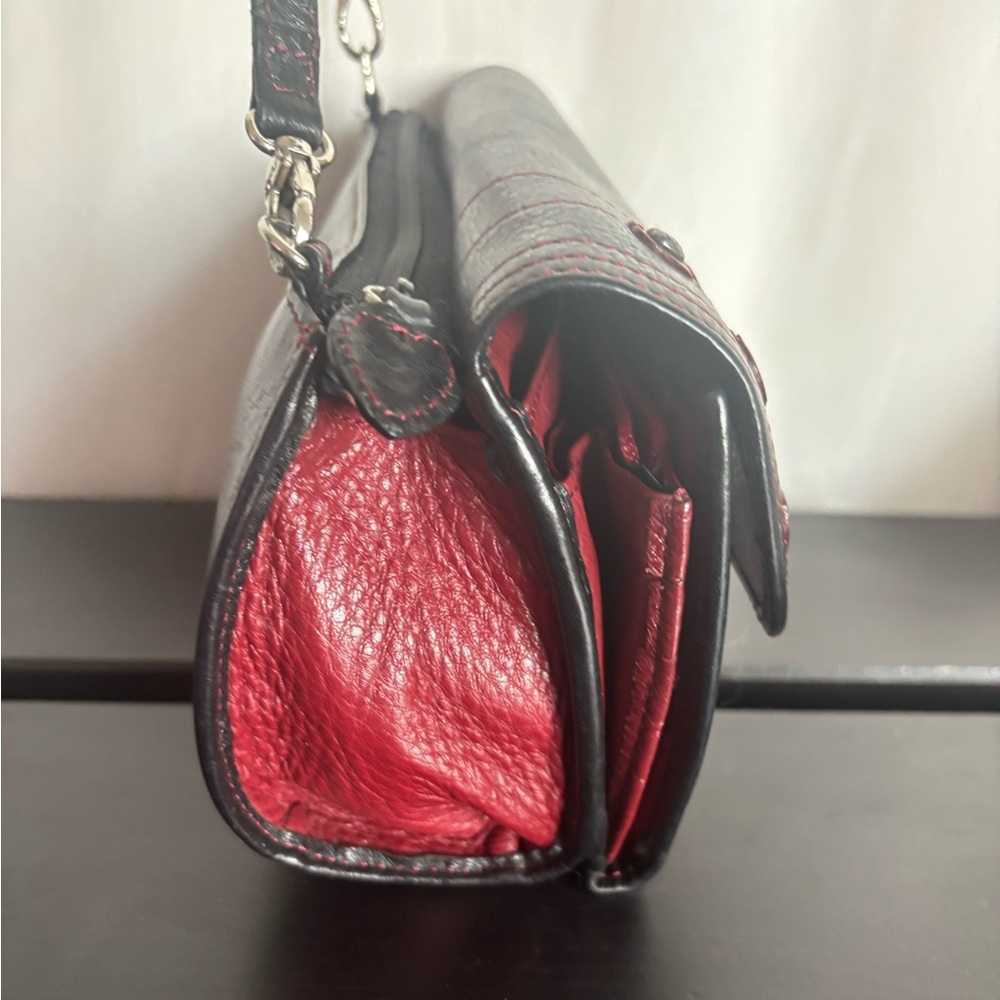 Vintage Brighton Black Leather Shoulder Bag with Red Heart - Picture 14 of 14